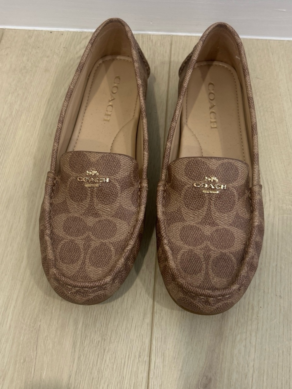 Coach Brown Signature Canvas Penny Loafers with Gold Logo
